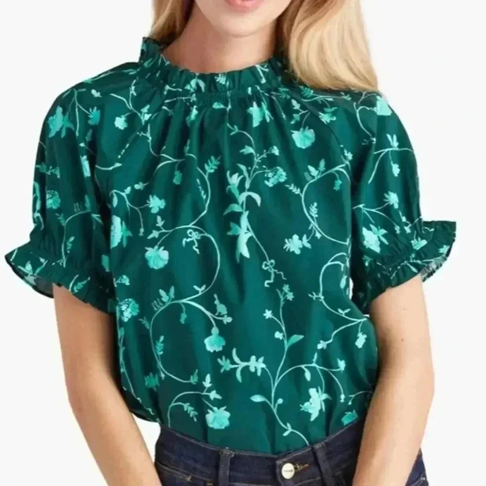 1034 Hill House Kit Top in Emerald Botanical